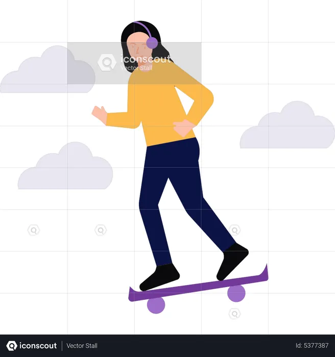 Menina patinando  Ilustração