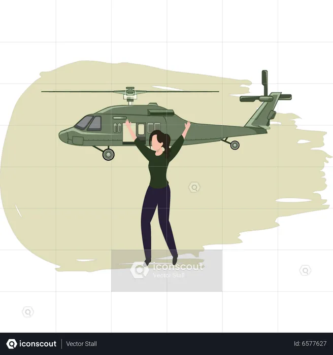 Menina pedindo ajuda do helicóptero  Ilustração