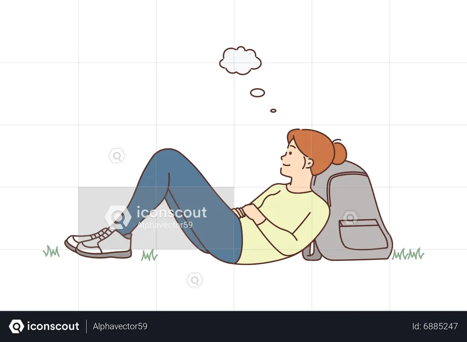 Garota pensando e dormindo na mochila  Ilustração