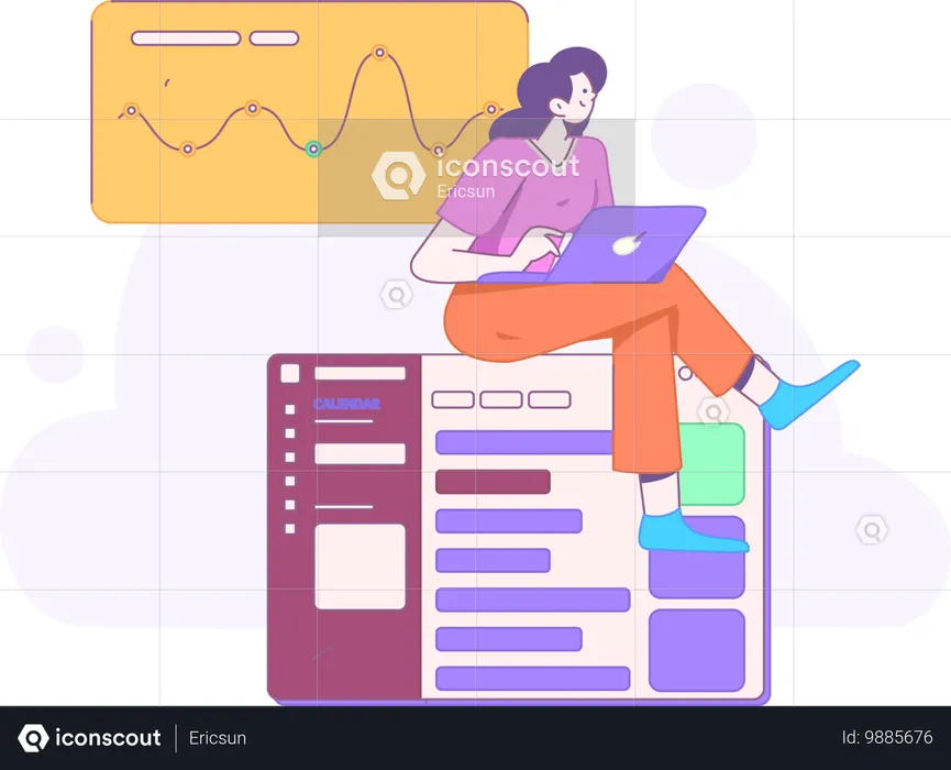 Garota traçando dados no gráfico  Ilustração