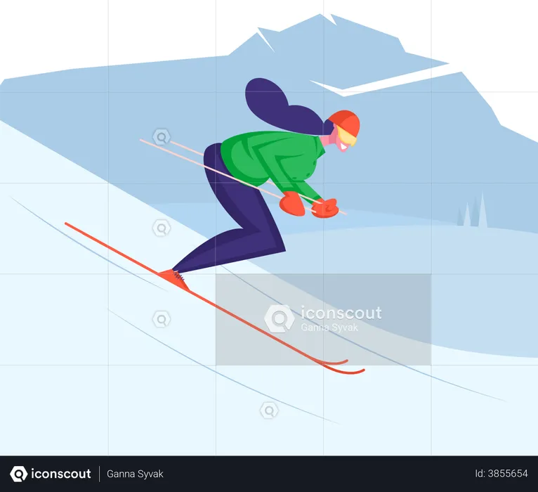 Garota fazendo esqui  Ilustração