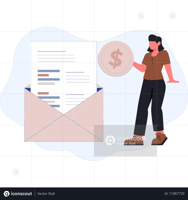 Menina procurando e-mail financeiro  Ilustração