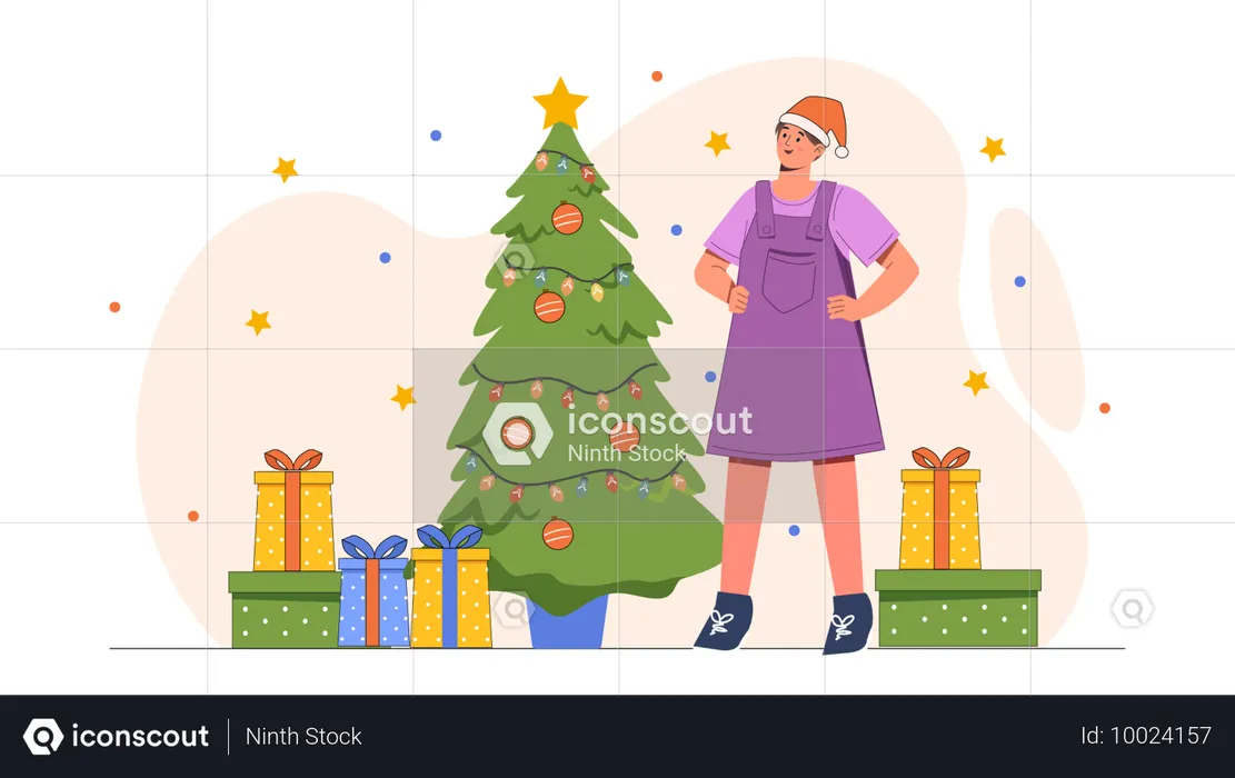 Menina procurando presente de natal  Ilustração