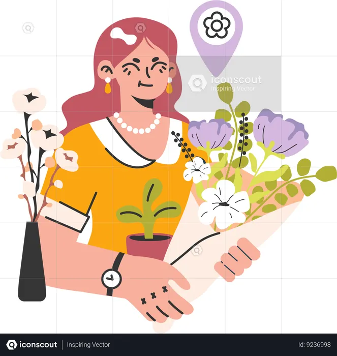 Garota trabalhando como florista  Ilustração