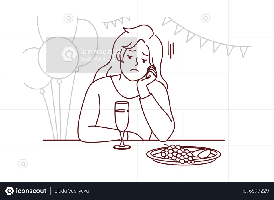 Garota se sentindo sozinha na festa  Ilustração