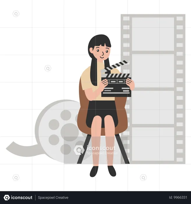 Menina segurando claquete enquanto mostra presença cinematográfica  Ilustração