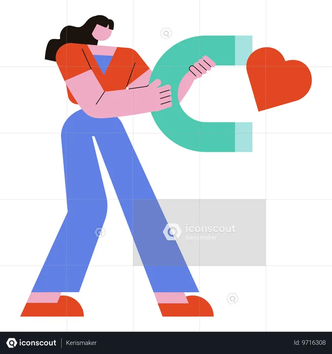 Menina segurando ímã para Love Attractor  Ilustração