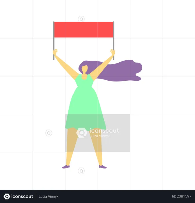 Menina segurando um banner na mão  Ilustração