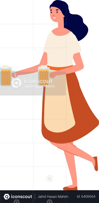 Menina segurando um copo de cerveja  Ilustração