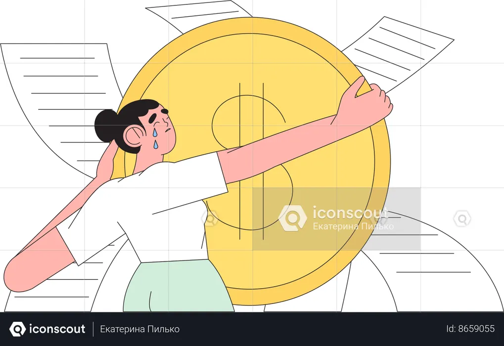 Menina segurando moeda de dólar e pagando impostos  Ilustração