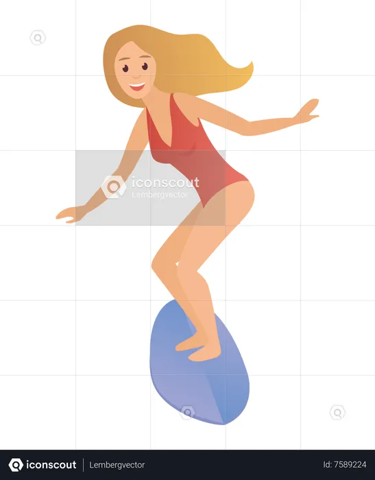 Garota surfando  Ilustração