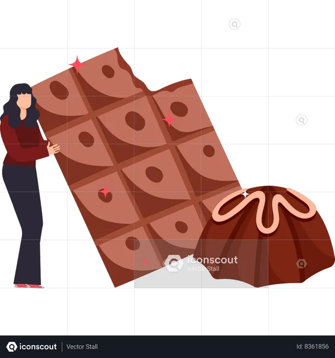 A menina tem um chocolate na mão  Ilustração