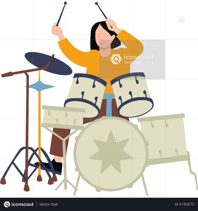 Menina tocando bateria  Ilustração