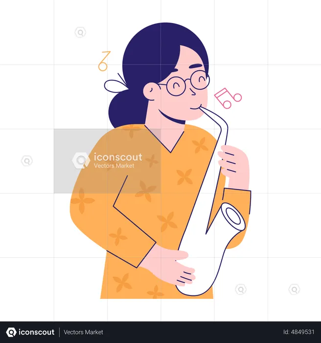 Menina tocando saxofone  Ilustração