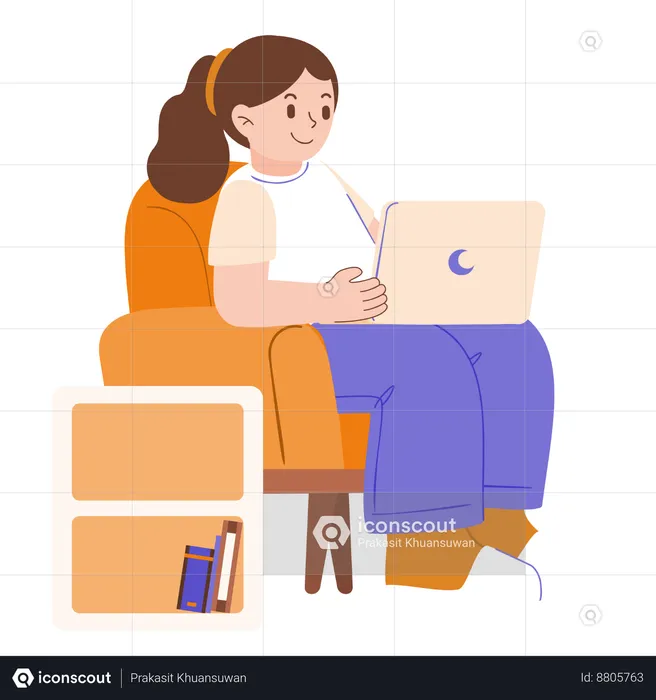 Garota trabalha no laptop  Ilustração