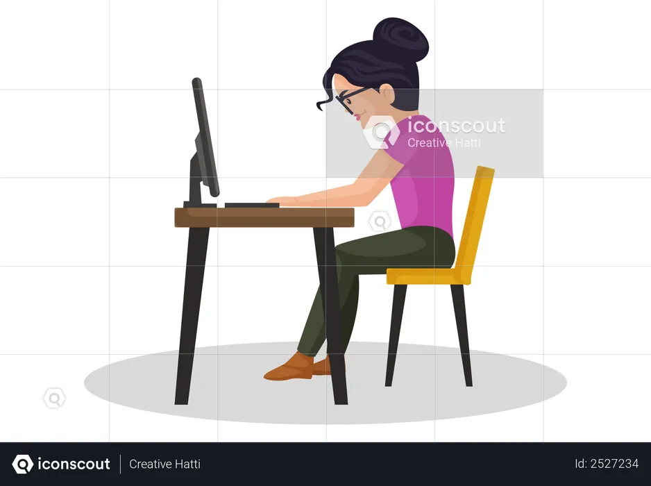 Garota trabalhando em casa  Ilustração