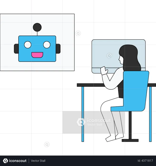 Garota trabalhando na configuração do robô  Ilustração