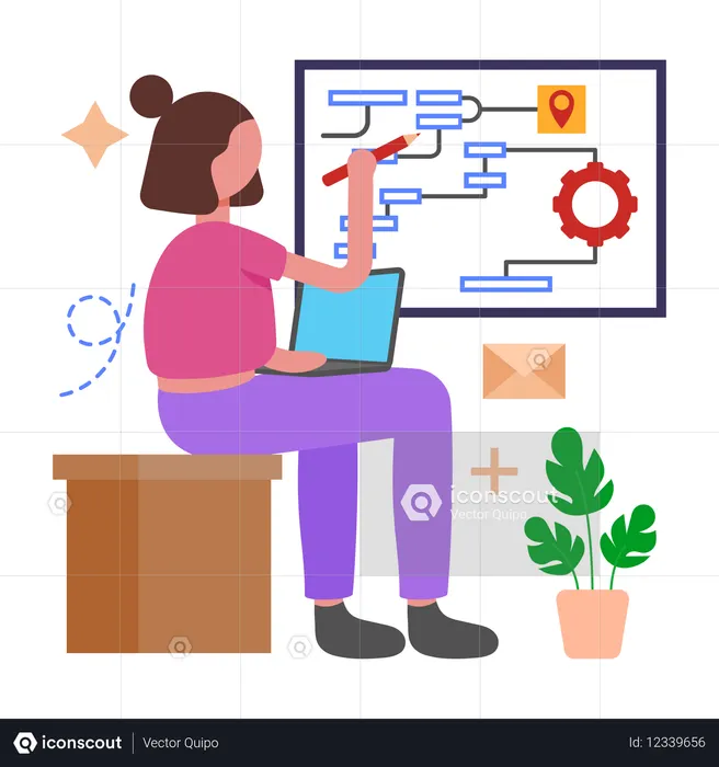 Menina trabalhando na criação do plano de projeto  Ilustração