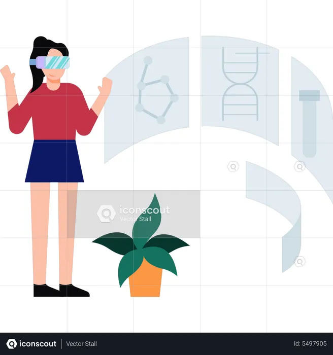 Garota usando óculos de realidade virtual  Ilustração