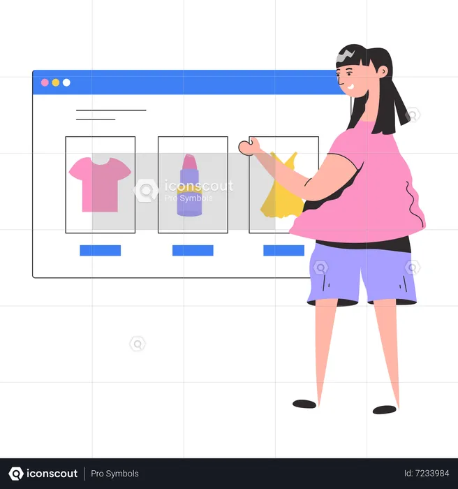 Garota usa site de compras  Ilustração