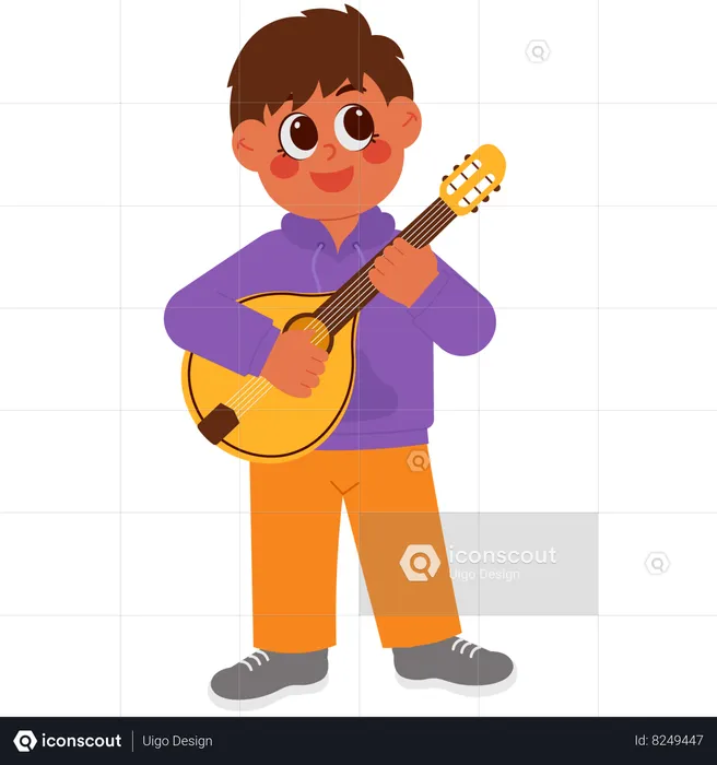 Menina dançando e tocando bandolim  Ilustração