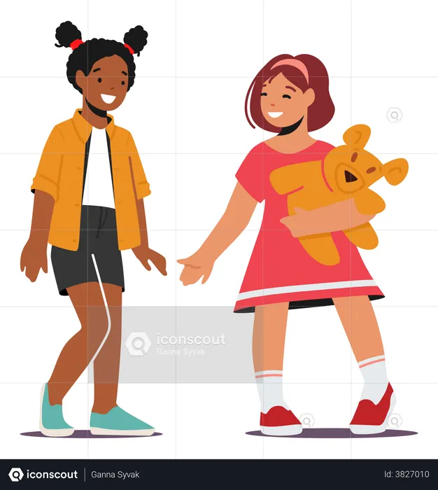 Meninas brincando e sorrindo juntas  Ilustração