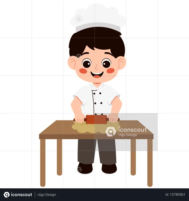 Garotinho chef cozinhando  Ilustração