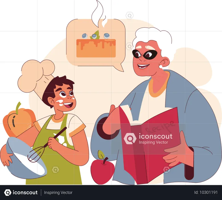 Garotinho cozinhando refeição  Ilustração