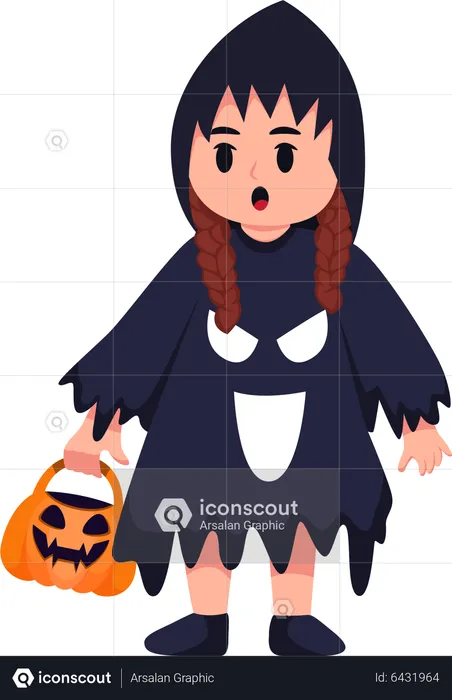 Garotinho segurando abóbora com fantasia de Halloween  Ilustração