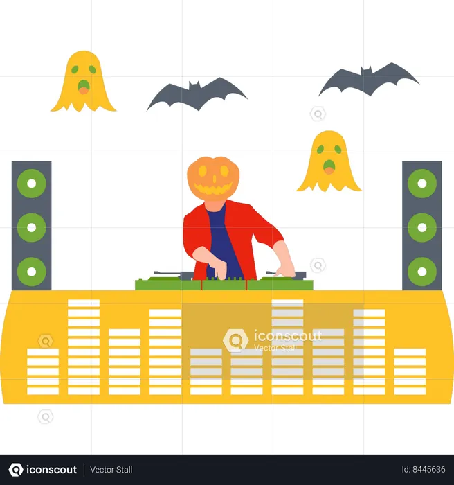 Boy é o DJ da festa de Halloween  Ilustração