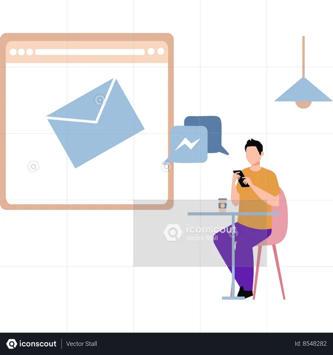 O menino está enviando e-mails on-line  Ilustração