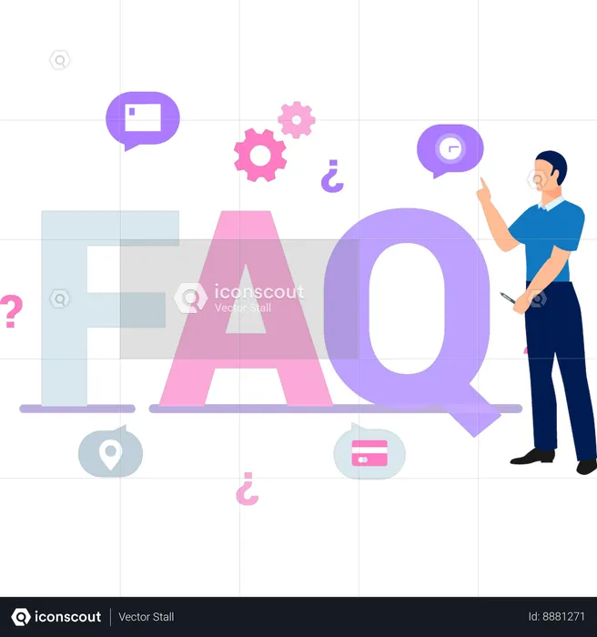 O menino está explicando sobre FAQs  Ilustração