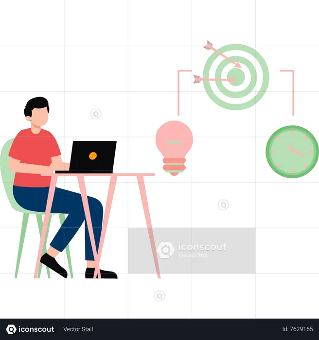 O menino está trabalhando no laptop  Ilustração