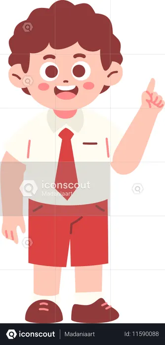 Estudante menino apontando para algo  Ilustração