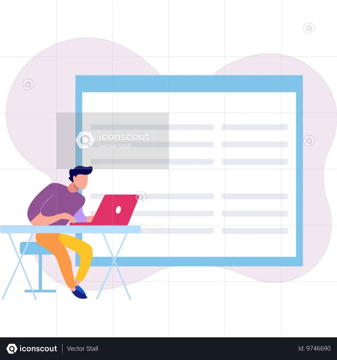 Garoto fazendo anotações no laptop  Ilustração