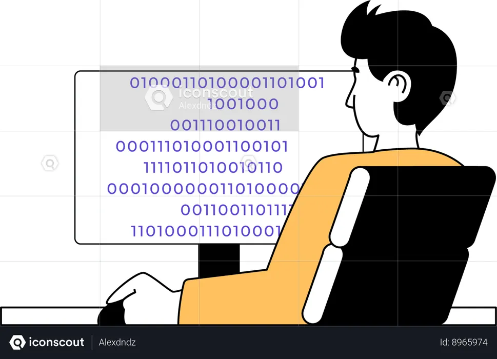 Garoto fazendo codificação binária  Ilustração