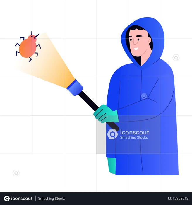 Garoto fazendo detecção de malware  Ilustração