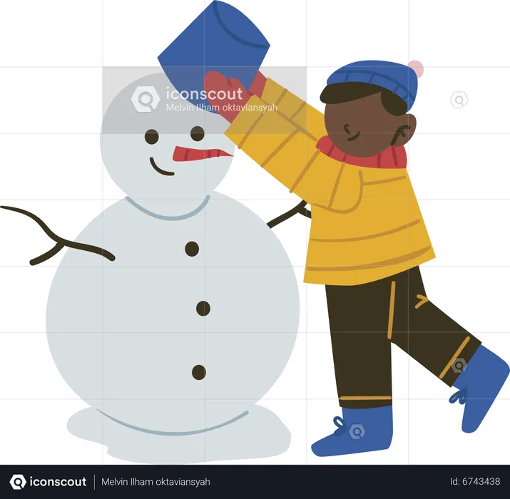 Garoto garoto faz boneco de neve  Ilustração