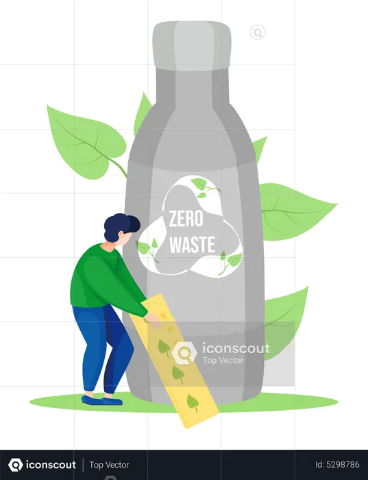 Garrafa de água de ferro com imagem de logotipo de reciclagem  Ilustração