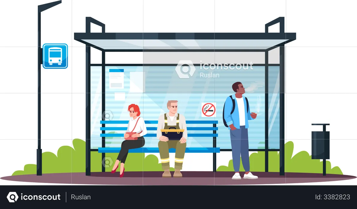 Un type qui fume à un arrêt de bus non fumeur  Illustration