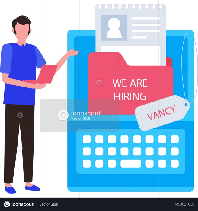 Un type qui regarde des CV de recrutement  Illustration