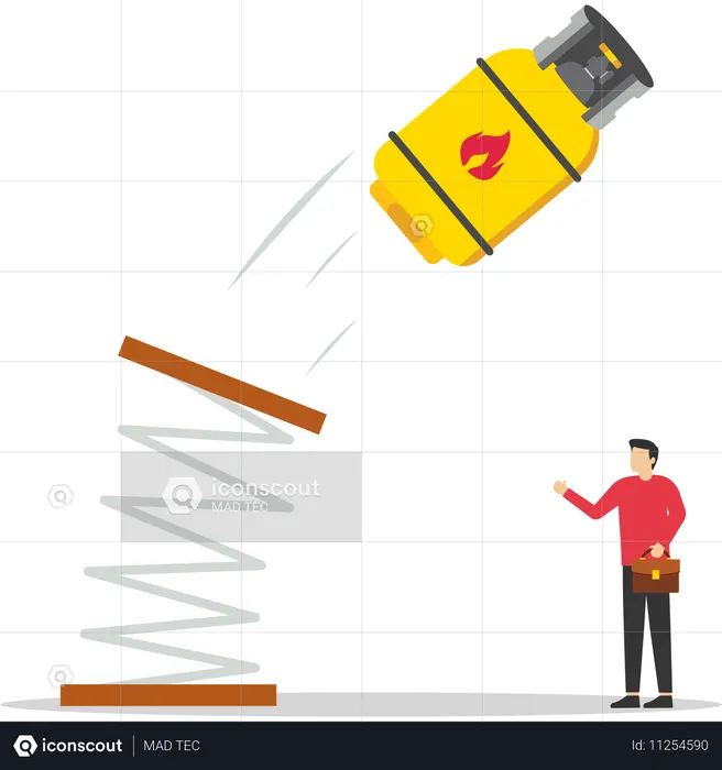 Gas cylinder bounce back on the trampoline rising.  Illustration