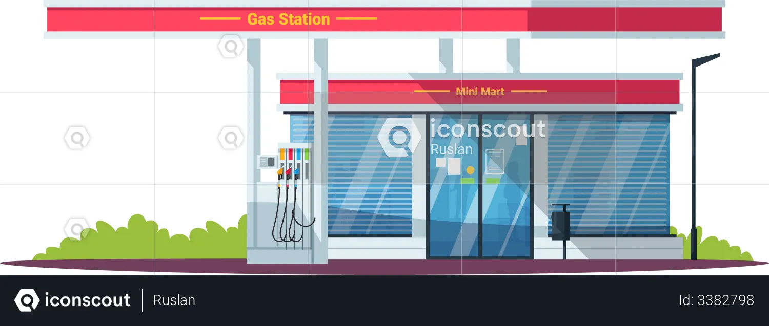 Gas filling station with mini mart  Illustration
