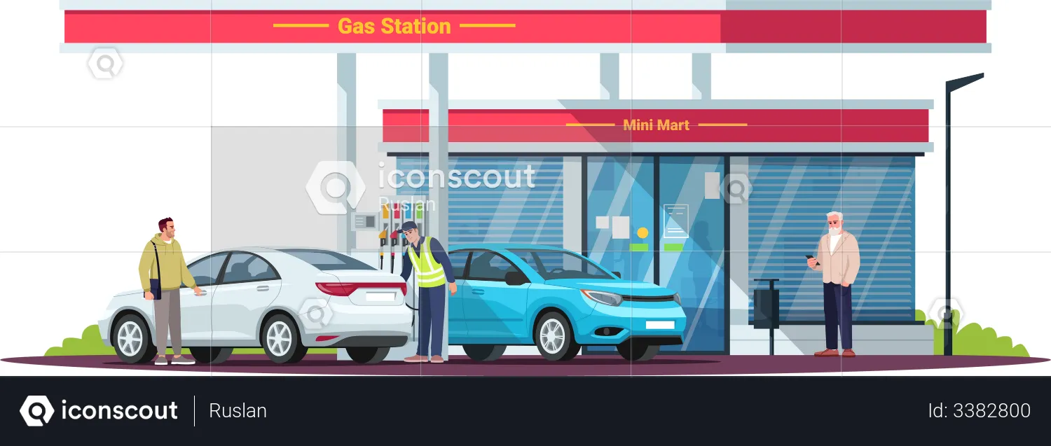 Gas station with people  Illustration