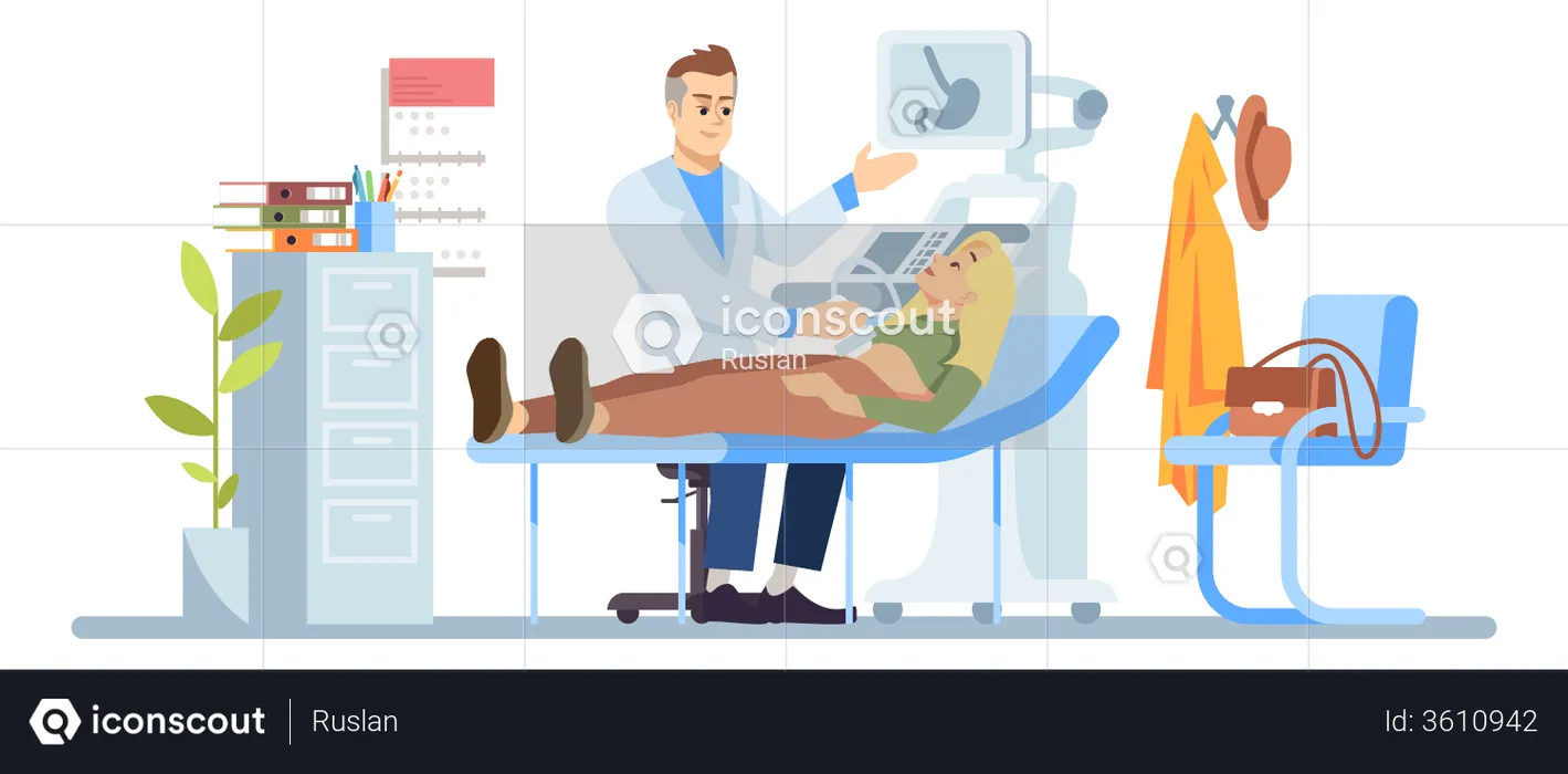 Gastroenterologist Examining Girl  Illustration