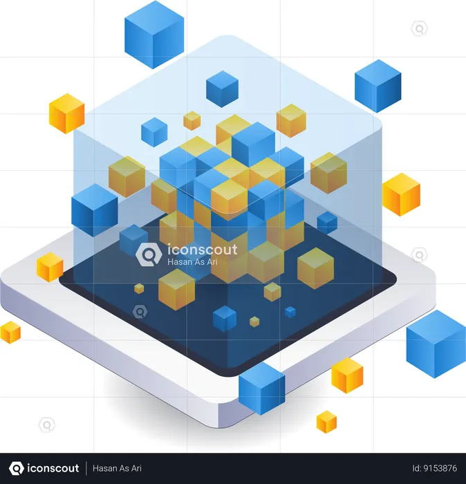 Gathering of technological blockchain abstract boxes  Illustration