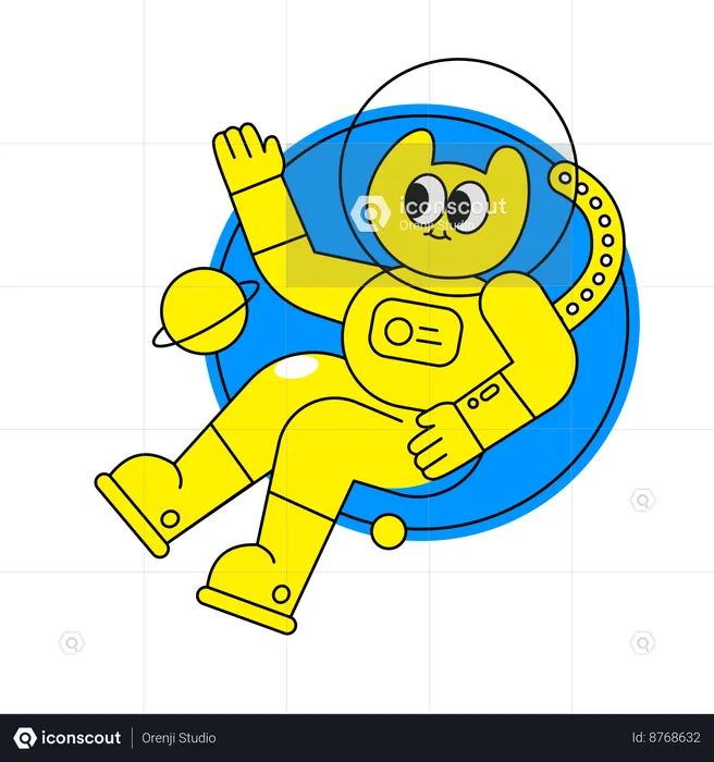 Gato astronauta en el espacio  Ilustración