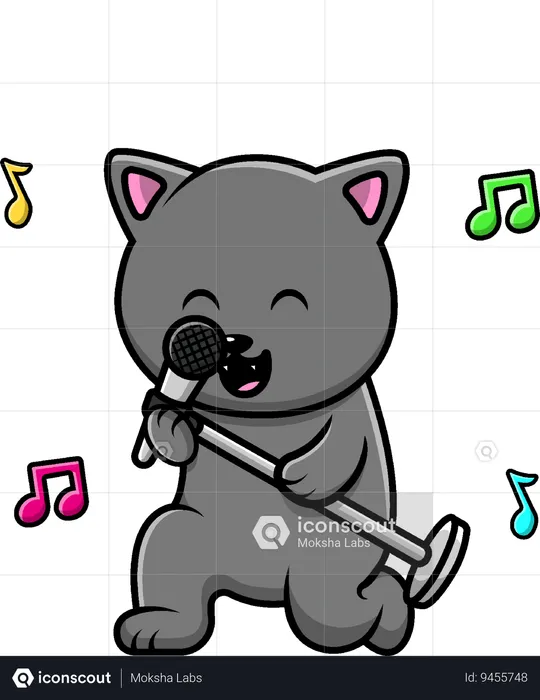 Gato cantando com microfone  Ilustração