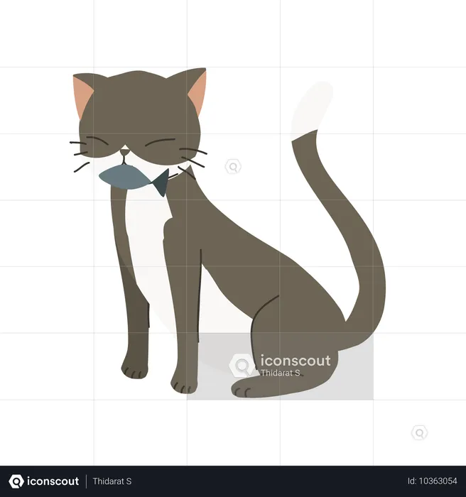 Gato comiendo pescado  Ilustración