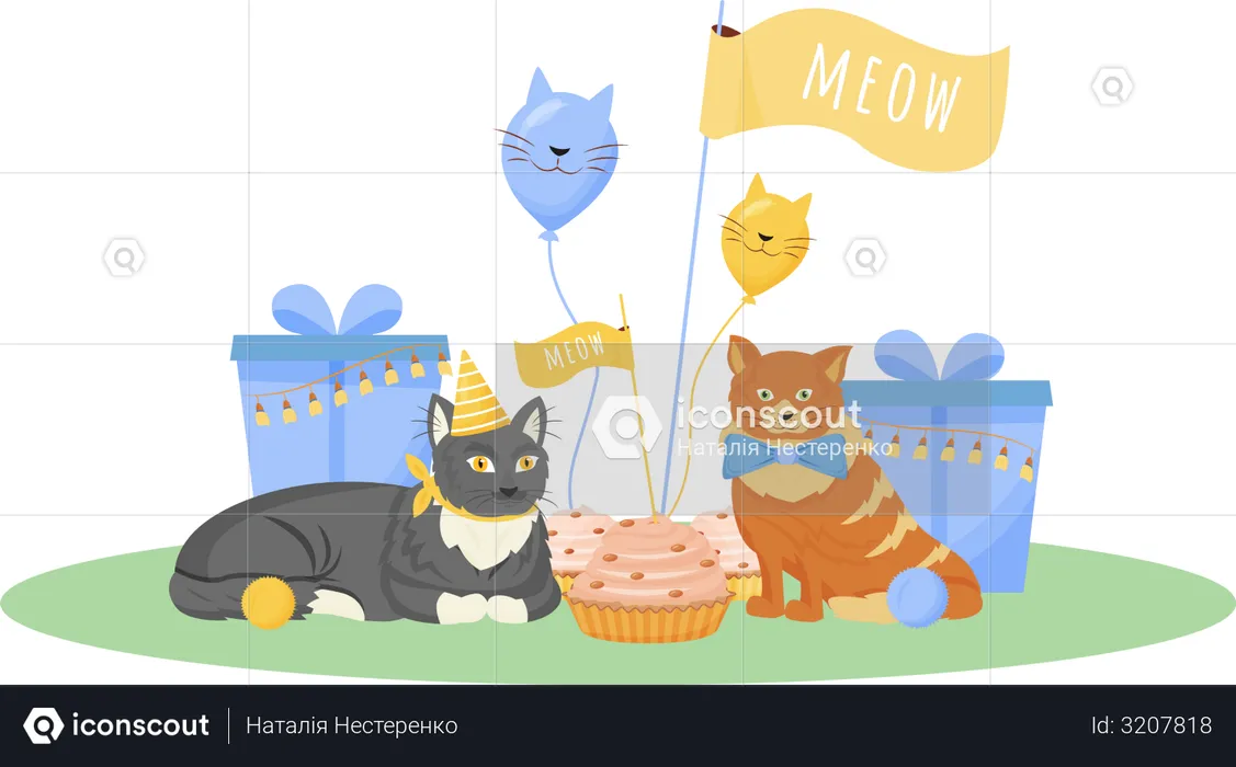 Cumpleaños de gato  Ilustración